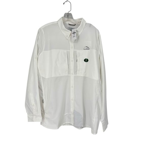 LL Bean Tropicwear Pro Sunsmart Shirt Womens XL White UPF 50 Button Up NWT Hike - Picture 1 of 7